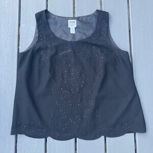 Black beaded tank top with scalloped hem, boho whimsigoth fairycore